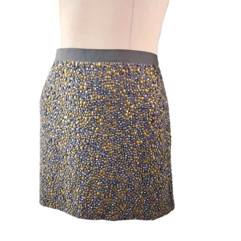 Haute Hippie Embellished Beaded Gold and Gray A-Line Skirt